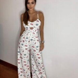 SHEIN x Donna Adi White and Pink Graphic Romper